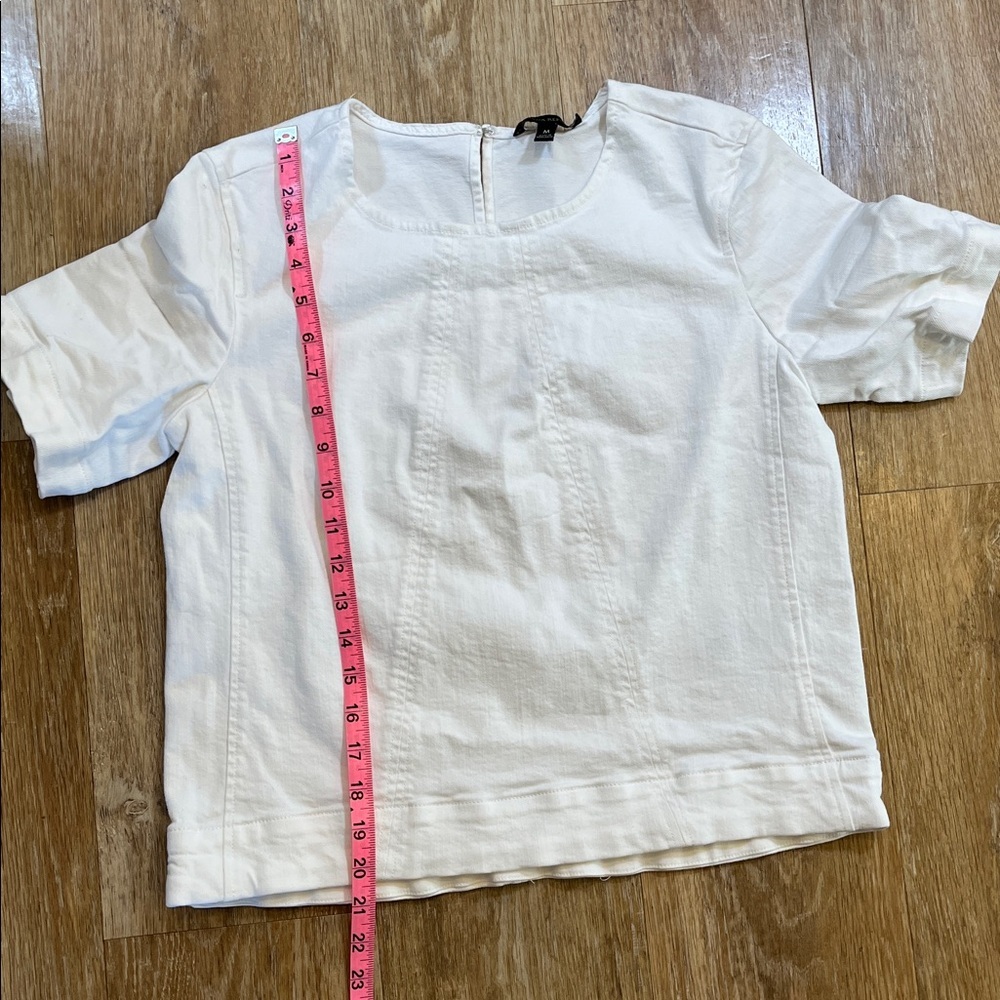 Banana Republic White Denim Short Sleeve Shirt Top Stretch Crew Medium M - Picture 13 of 16